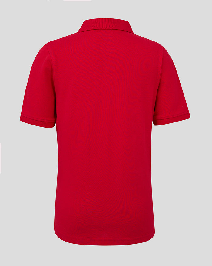 Back view of red FC Utrecht Core Polo junior showing plain back and collar