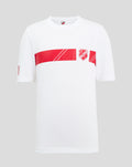 Junior white cotton T shirt with red Utrecht graphic stripe and crest across chest