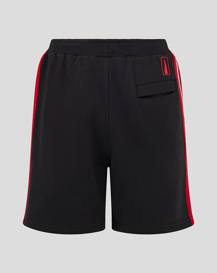 FC Utrecht junior black shorts with red side stripes and a back pocket detail