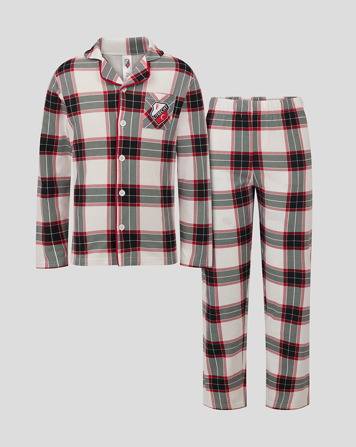 FC Utrecht kids plaid pajama shirt and long pants set in red white and grey plaid