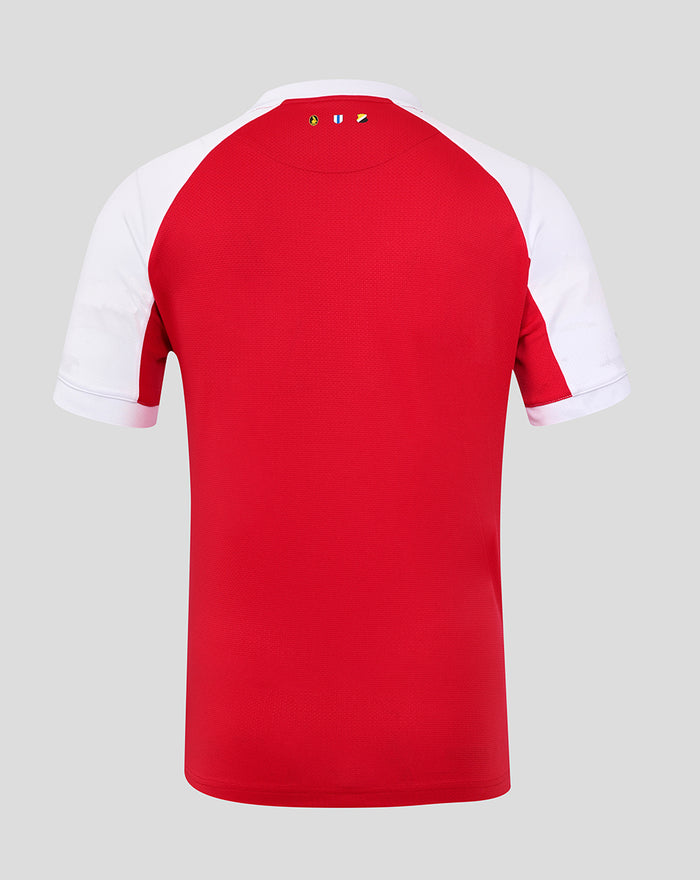 Front view of red FC Utrecht fourth shirt with white sleeves and chest band, crest on the left chest and blue CONCLUSION sponsor across the front.
