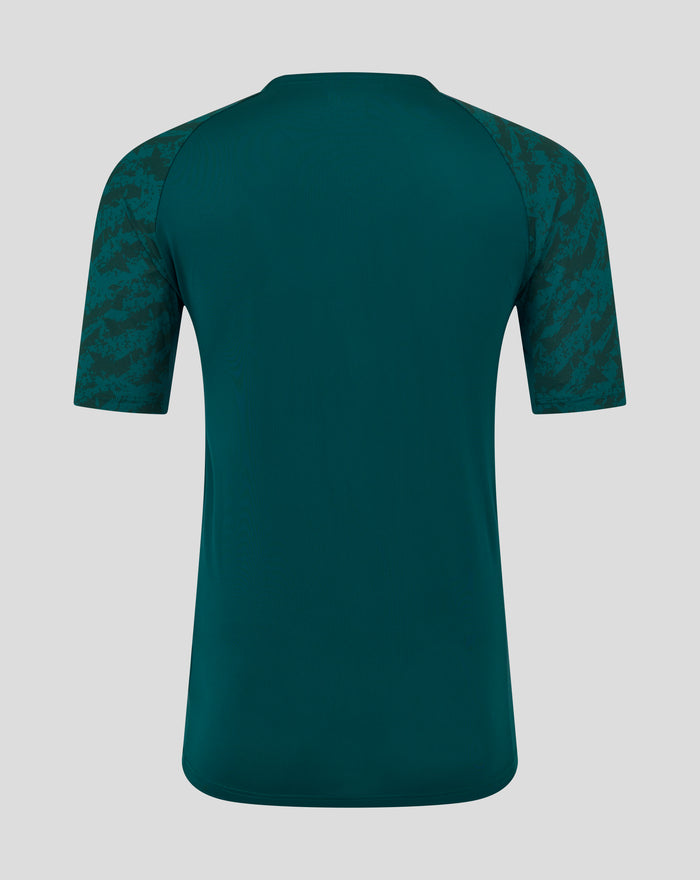 Back view of a green FC Utrecht junior training shirt with camo patterned sleeves