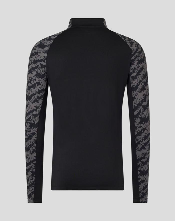 Back view of FC Utrecht training midlayer top in black with camo sleeves