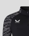 FC Utrecht training midlayer top in black with grey camo sleeves and white Castore logo on the chest.