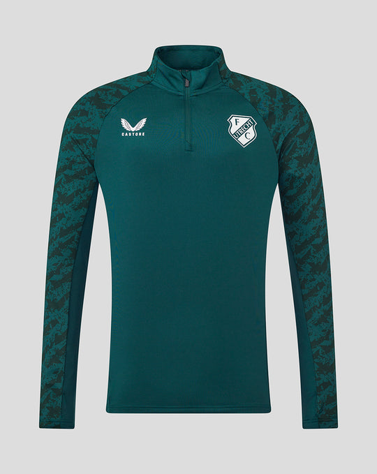 FC Utrecht training midlayer top in green with camo sleeves and crest on the left chest.