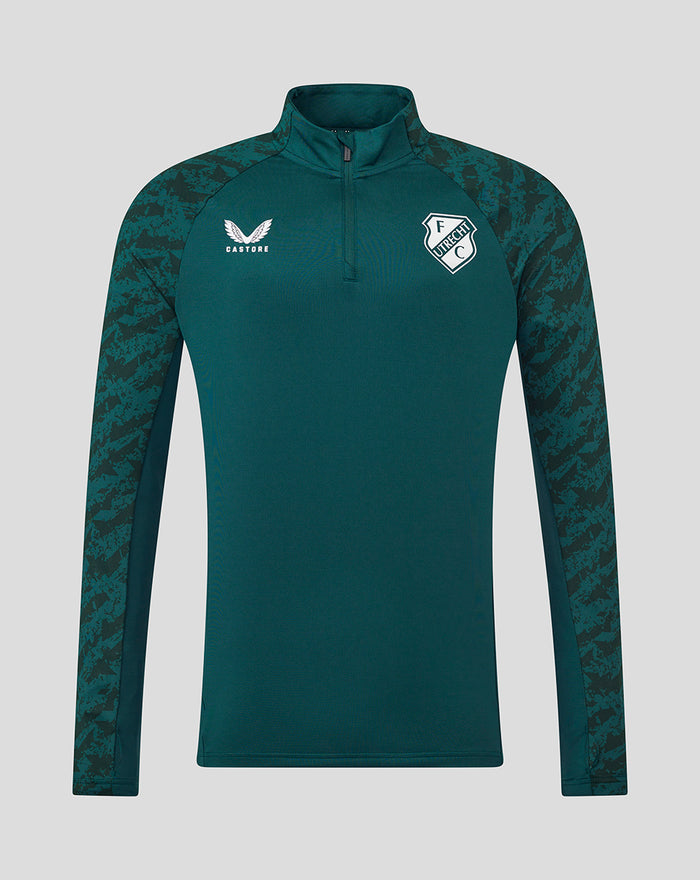 FC Utrecht training midlayer top in green with camo sleeves and crest on the left chest.