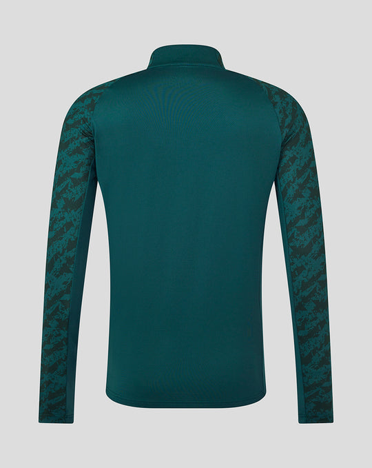 Back view of FC Utrecht training midlayer top for men in green with camo patterned sleeves