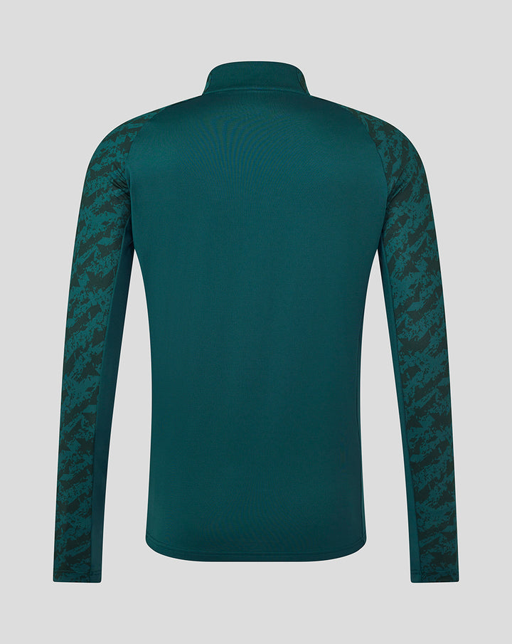 Back view of FC Utrecht training midlayer top for men in green with camo patterned sleeves