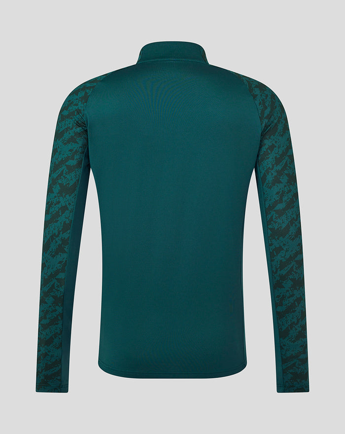 Back view of FC Utrecht training midlayer top for men in green with camo patterned sleeves
