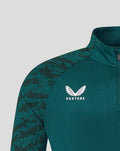 Shoulder close up of green FC Utrecht training top with camo sleeves and Castore branding