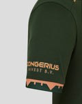 Close-up of dark green FC Utrecht Uitshirt 25/26 men sleeve with peach cuff trim and LONGERIUS INVEST B.V branding