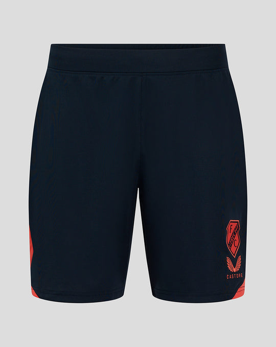 Navy FC Utrecht men's shorts with red side panel and crest on the right leg