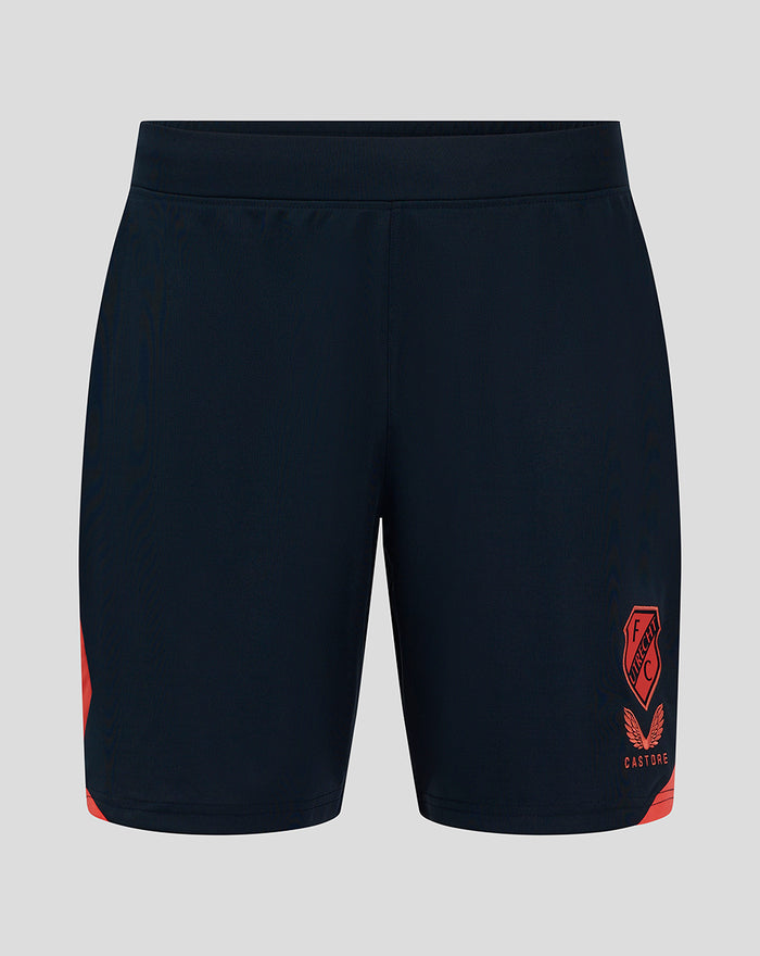 Navy FC Utrecht men's shorts with red side panel and crest on the right leg