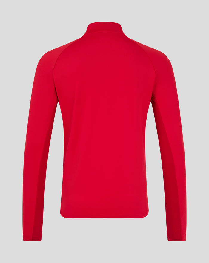 Back view of a red men's training top with high collar