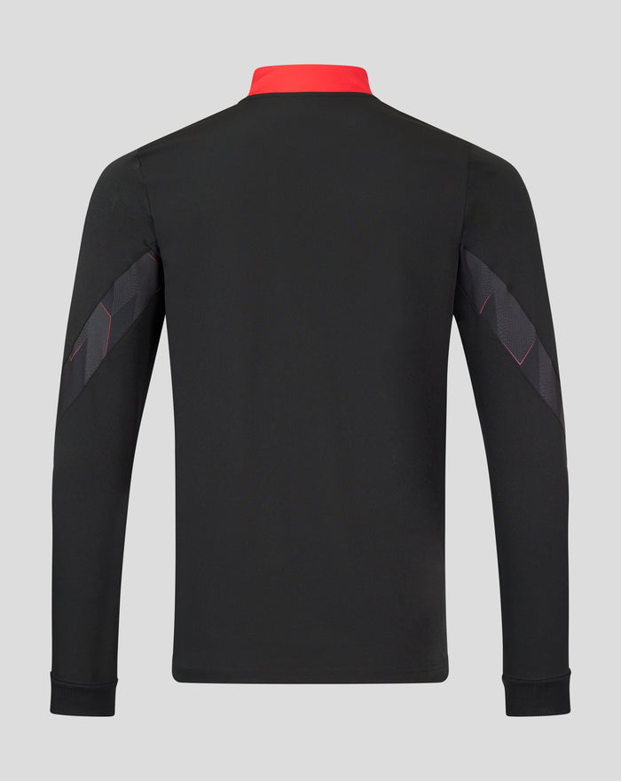 Back view of black FC Utrecht Matchday Anthem Jacket with red funnel collar
