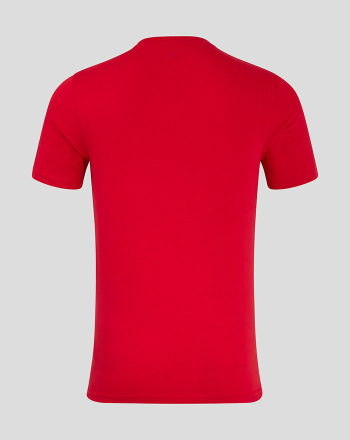 Back view of red FC Utrecht Core logo T shirt for men showing a plain back and neck tag