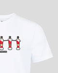 White FC Utrecht T shirt with a row of cartoon foosball players linked by a bar