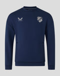 Navy FC Utrecht Travel Sweater front view with Castore logo on the left chest and FC Utrecht crest on the right.