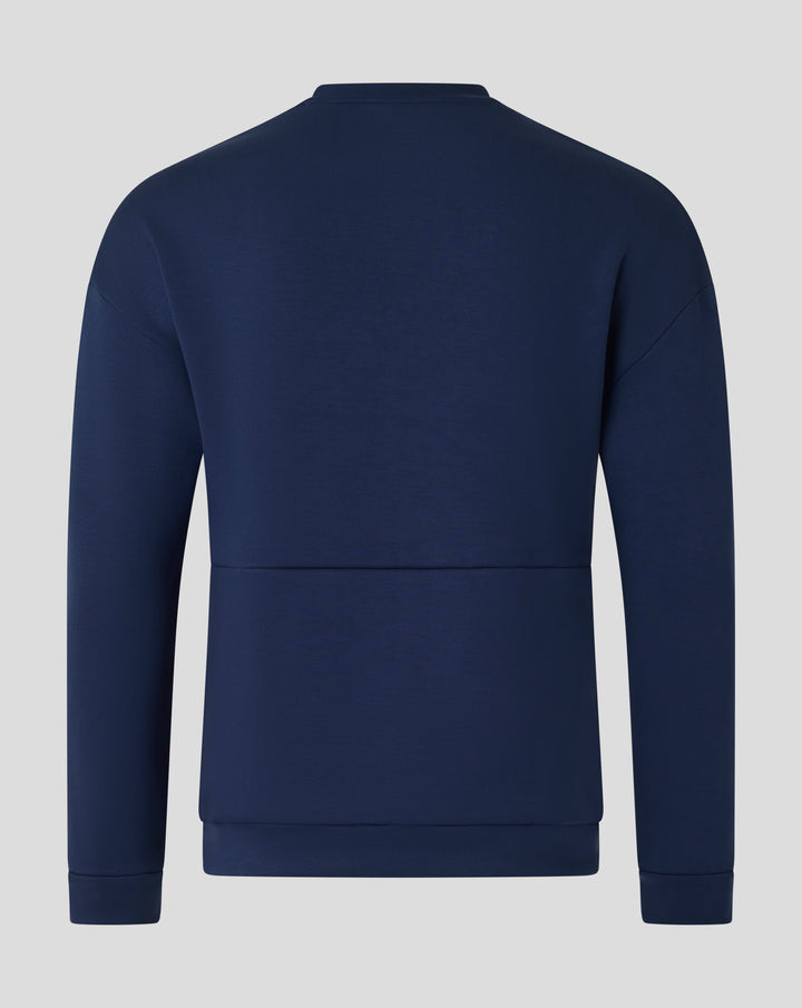 Back view of a navy FC Utrecht Travel Sweater showing a plain back and crewneck collar.