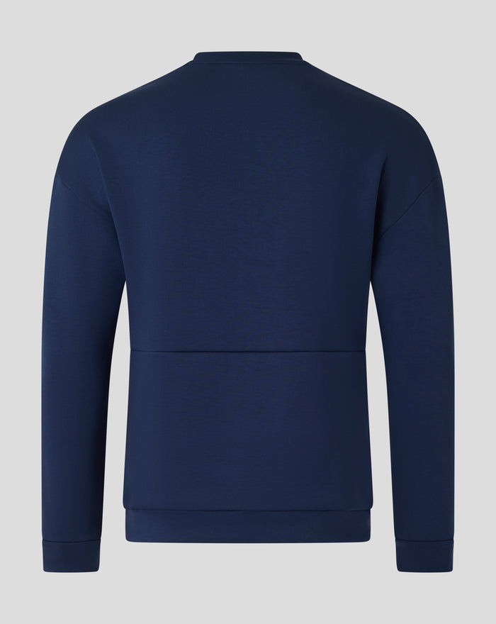 Back view of a navy FC Utrecht Travel Sweater showing a plain back and crewneck collar.