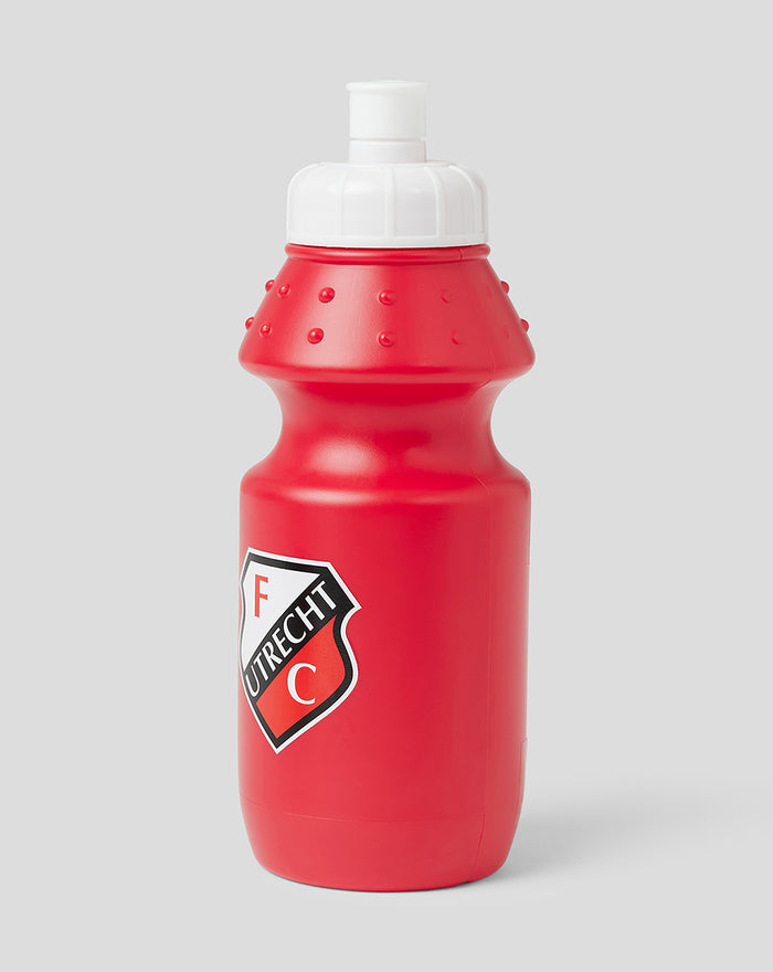 Red FC Utrecht plastic water bottle with white sport cap and club crest
