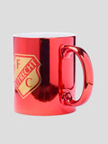 Shiny red metal mug with a gold FC Utrecht crest