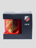 Red metallic FC Utrecht mug inside a dark blue box with crest and MOK label