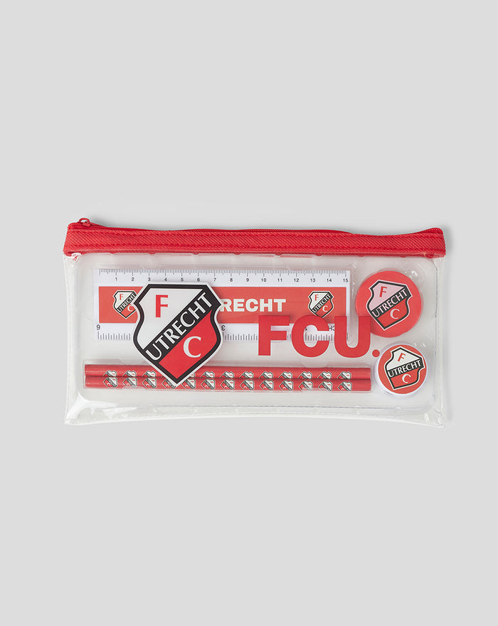 FC Utrecht essentials stationery set in a clear zip pouch with ruler pencils and stickers.