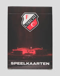 FC Utrecht Speelkaarten box with crest and red stadium glow on dark background
