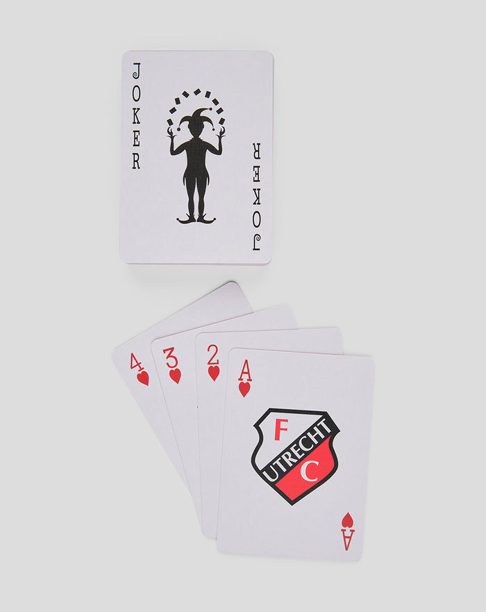 FC Utrecht playing cards fanned out with the club crest on the front card