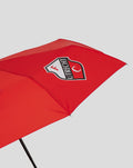 Close up of red FC Utrecht umbrella displaying the club crest on the canopy