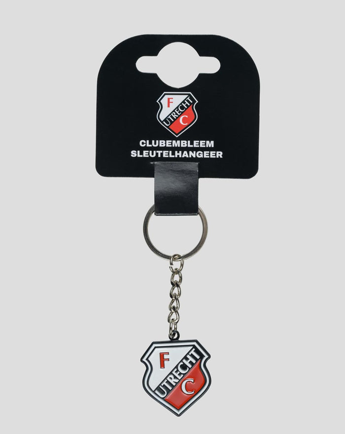 FC Utrecht club emblem keychain displayed on a black card with chain