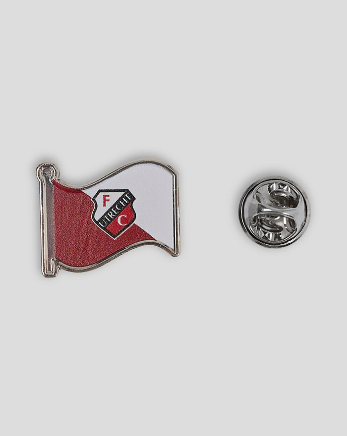 Metallic FC Utrecht flag badge pin featuring a red and white flag design and crest
