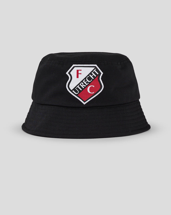 Black bucket hat with FC Utrecht crest embroidered on the front