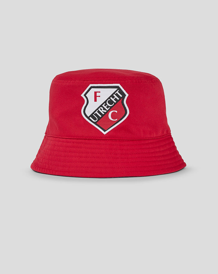 Red bucket hat with FC Utrecht crest embroidered on the front
