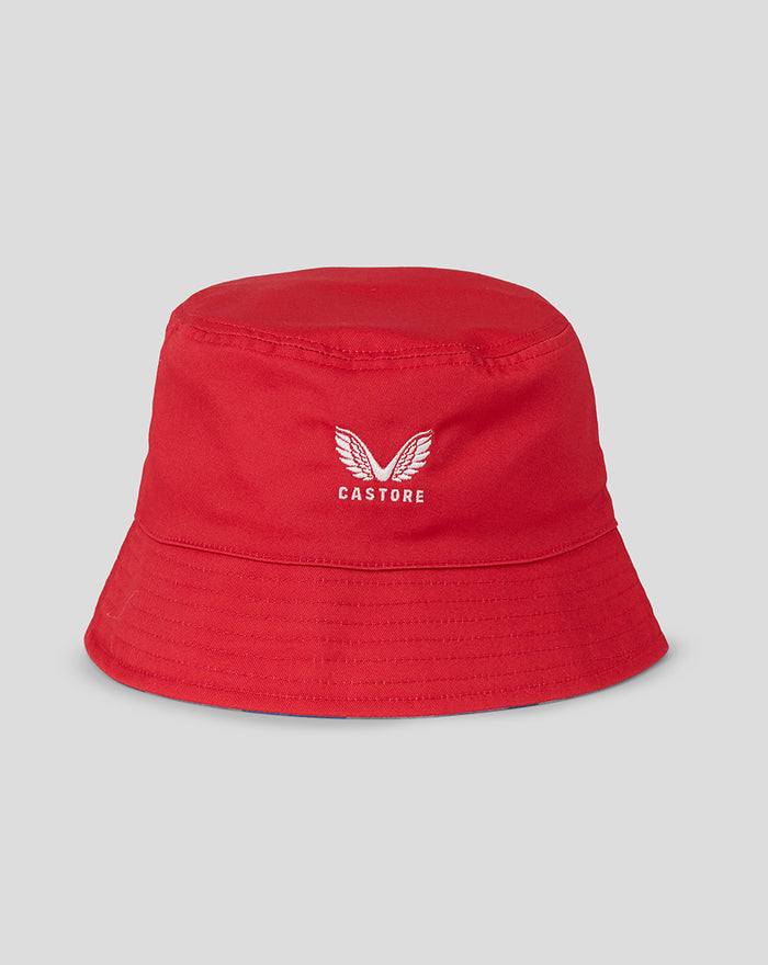 Red FC Utrecht bucket hat with white Castore logo and wings on the front.