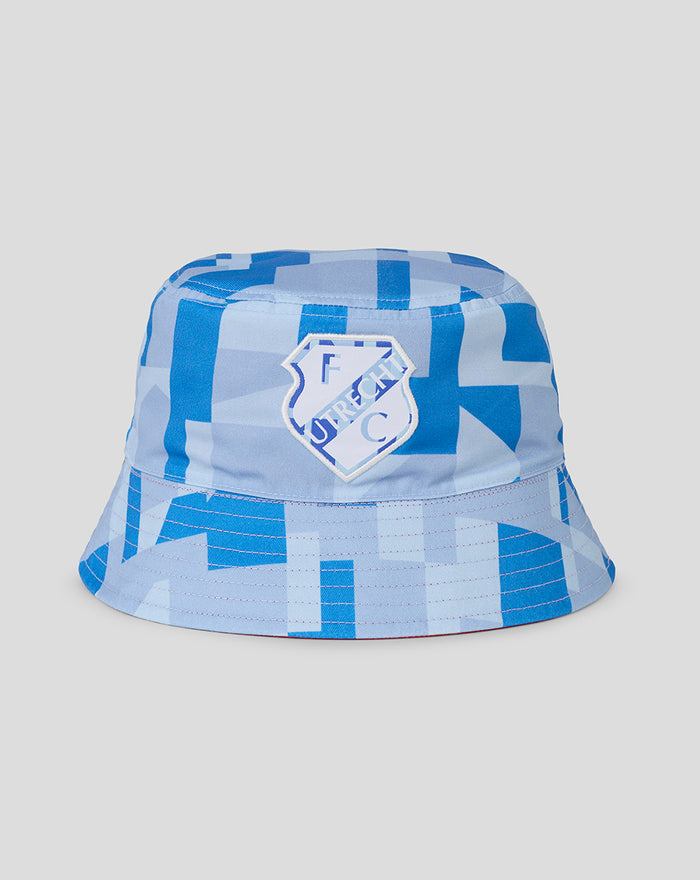 Blue patterned FC Utrecht bucket hat with stitched crest on front