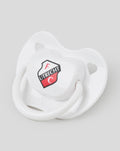 White baby pacifier with FC Utrecht shield logo on the front