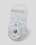 Utrecht branded baby pacifier in clear circular display packaging with shield logo visible