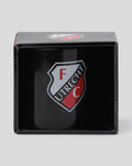 Mug with the FC Utrecht crest inside an open black box shown at an angle.