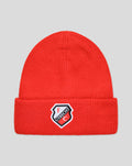 Red knit beanie with folded cuff and FC Utrecht crest patch.