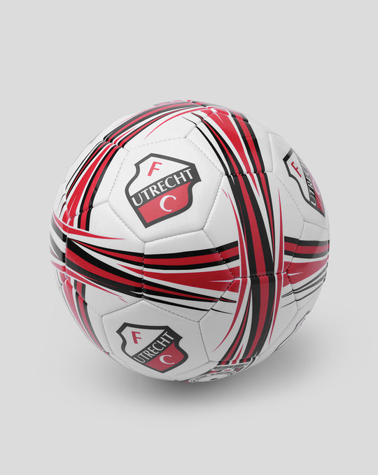 Soccer ball with FC Utrecht crest on white panels and red black striped graphics