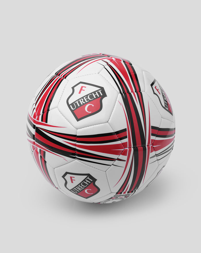 Soccer ball with FC Utrecht crest on white panels and red black striped graphics