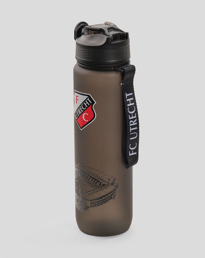 FC Utrecht 1000 ml bottle with strap and closed flip top brown matte finish and stadium graphic