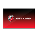 FC Utrecht gift card design with crest on a black to red gradient background
